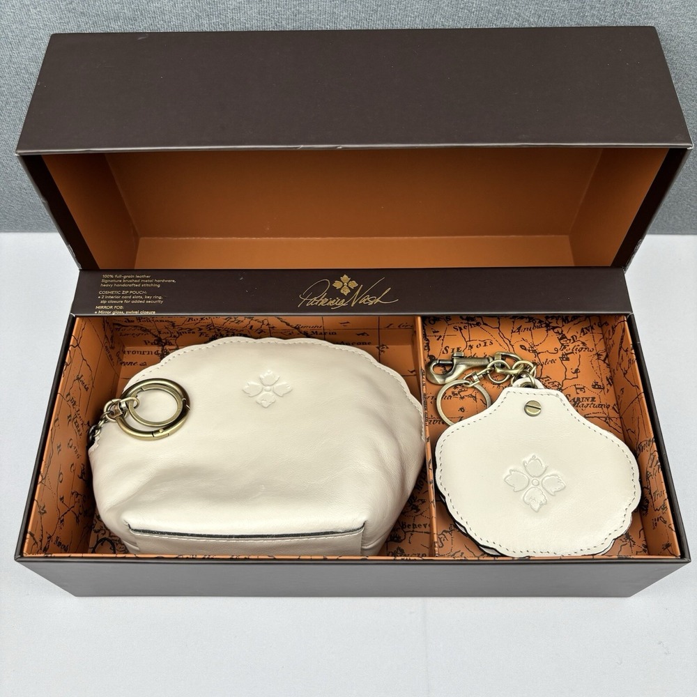 Patricia Nash Bellisara Leather Pouch & Lilla Mirror FOB Gift Set - Latte